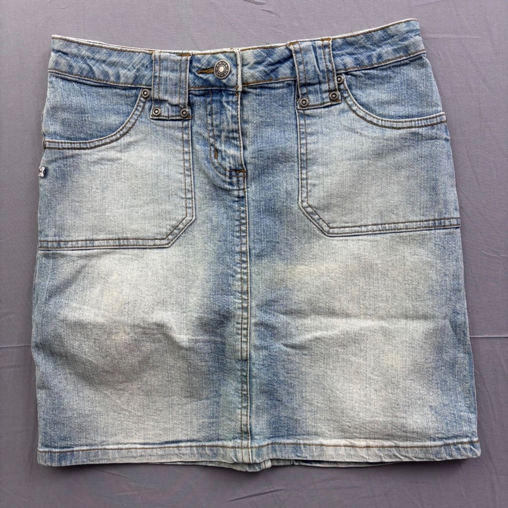 Karma Denim Womens XS Light Wash Denim Mini Skirt Y2K Style Stretch Blue